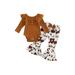 TOPGOD Infant Girl Autumn Clothes Solid Color Long Sleeve Lace Ruffled Jumpsuit + Cow Spot Print Flare Trousers + Headband