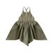 HIBRO Girls Sundress School Dance Dresses for Girls Kids Girls Toddler Soild Cotton Linen Halter Maple Shape Sleeveless Princess Dresses For 1 Years To 4 Years