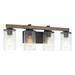 Kira Home Oakmont 28 4-Light Farmhouse / Bathroom Light Seeded Glass Shades Reclaimed Oak Wood Style Textured Black