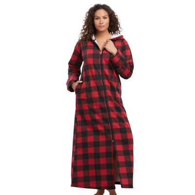 Plus Size Women's Long Hooded Fleece Sweatshirt Robe by Dreams & Co. in Red Buffalo Plaid (Size 4X)