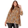 Plus Size Women's One+Only Mock-Neck Tunic by June+Vie in Natural Cheetah (Size 14/16)