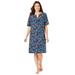 Plus Size Women's Shirred Short-Sleeve Sleepshirt by Catherines in Evening Blue Snowflakes (Size 1X)