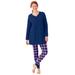 Plus Size Women's Henley Tunic & Jogger PJ Set by Only Necessities in Evening Blue Pink Plaid (Size 26/28) Pajamas