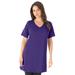 Plus Size Women's Short-Sleeve V-Neck Ultimate Tunic by Roaman's in Midnight Violet (Size 6X) Long T-Shirt Tee