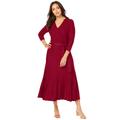 Plus Size Women's Pullover Wrap Sweater Dress by Jessica London in Rich Burgundy (Size 18/20) Midi Length Made in USA