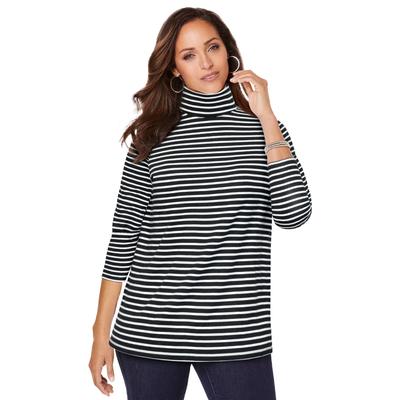 Plus Size Women's Long Sleeve Mockneck Tee by Jessica London in Black Stripe (Size 14/16) Mock Turtleneck T-Shirt