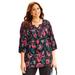 Plus Size Women's Affinity Chain Pleated Blouse by Catherines in Black Floral (Size 3X)