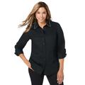 Plus Size Women's Stretch Cotton Poplin Shirt by Jessica London in Black Pearl Collar (Size 20 W) Button Down Blouse