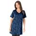 Plus Size Women's Short-Sleeve V-Neck Ultimate Tunic by Roaman's in Blue Graphic Blossom (Size 1X) Long T-Shirt Tee