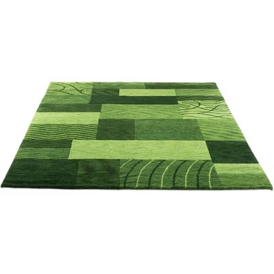 Wollteppich THEKO "Royal Domas 4028", grün, B:70cm H:14mm L:140cm, Schurwolle, Teppiche, Kurzflor, reine Wolle, handgetuftet, modernes Patchwork Design Image