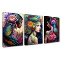 Women Flower Tattoos Artwork Girl with Unique Birds Peacock Tattooing Prints Poster Colourful Canvas Modern Gift Wall Art for Bedroom Bathroom Office Home Wall Decor Stretched Easy to Hang 48”Wx24”H