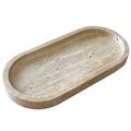 SAIDKOCC Natural Marble Oval Tray Ornaments Vintage Small Tray Storage Dish for Counter, Vanity, Dresser, Nightstand and Desk (Beige Travertine)