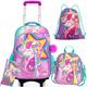 HTgroce Unicorn Rolling Backpack for Girls, Kindergarten Backpack for Girls with Wheels, Kids Roller School Bag with Wheels Toddler Wheeled Bookbag Elementary