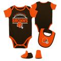 Newborn & Infant Brown/Orange Cleveland Browns Home Field Advantage Three-Piece Bodysuit, Bib Booties Set