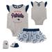 Newborn Heather Gray/Navy New England Patriots All Dolled Up Three-Piece Bodysuit, Skirt & Booties Set