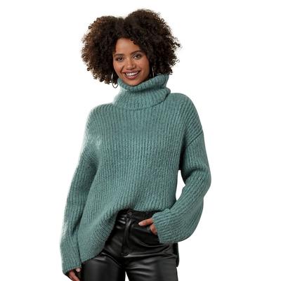 Masseys Chunky Turtleneck Sweater (Size XL) Frosted Teal, Acrylic,Synthetic,Spandex