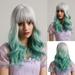 Rdeuod Wigs 50cm High Temperature Silk Cos Wig Green Full Wave Curly Hair With Rose Net multicolor