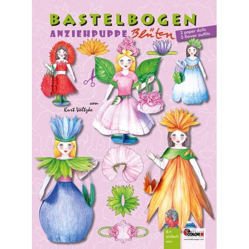 Anziehpuppe Blüten Bastelbogen mit 3 Puppen aus Papier und 5 Outfits - Atelier Color