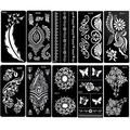 Konsait 10 Sheets Large Temporary Tattoo Stencils Reusable Henna Tattoo Sticker Template Feather Butterfly Mandala Flower Jewelry Face Body Art Glitter Tattoo Stencil Kit for Adults Women Girls