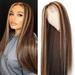 Rdeuod Wigs Long Straight Brown Mixed Blonde Synthetic Wigs for Women Middle Part Highlights Multicolor