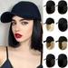 Baseball Cap with Hair Extensions Straight Short Bob Hairstyle Adjustable Wig Hat for Woman Girl Daily Wear