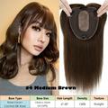 Benehair Real Hair Clip In Extensions Clip In Hairpiece Silk Base Topper With Bang Toupee Wiglet Top 100% Remy Human Hair Piece Crown 13cm*15cm Brown 6 -22
