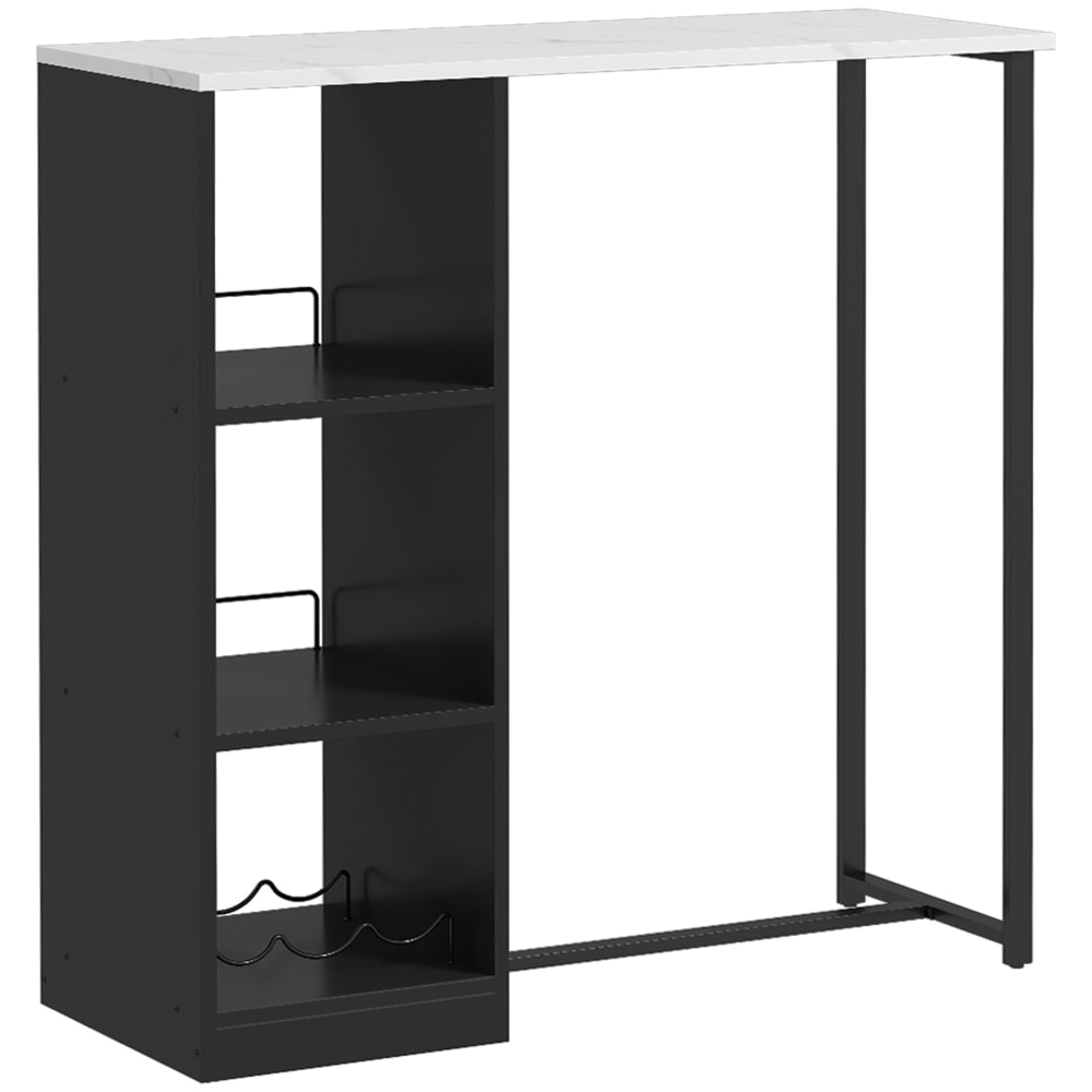 Table de bar design aspect marbre blanc - 3 niches, range-bouteilles