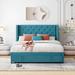 Queen Velvet Upholstered Bed Frame with Storage Drawer, Platform Bed Frame with Wingback Headboard & Strong Wood Slats Support