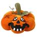 15" LED Lighted Plush Orange Jack-o-Lantern Pumpkin Halloween Decoration