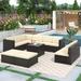 9 Piece Patio Furniture Set Rattan Sectional Seating Group, All-weather Outdoor Conversation Furniture for Porch, Backyard