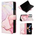 UUCOVERS Fit Galaxy Z Fold 5 2023 7.6 /5G Wallet Case with Long Neck Lanyard Marble Design PU Leather Flip Case with 3 Card Slots Kickstand for Girls Women Handbag Cover Rosegold Marble