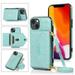 Phone Case for iPhone 14 Plus Wallet Cover with Wrist Crossbody Strap Lanyard Credit Shoulder Card Holder Slot Stand Leather Back Magnetic Flip Cell Accessories For iPhone 14 Plus Mint