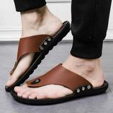 WQJNWEQ Men Summer Flip Flop Beach Slipper Comfortable T-Strap Open Toe Slipper Solid Male Fall on Sale