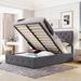 Full Size Upholstered Platform Bed with Hydraulic Storage System & Wood Slats Support, Storage Bed Frame with Tufted Headboard