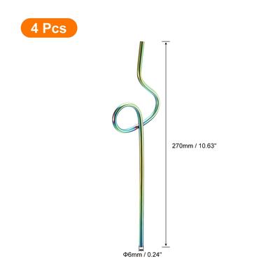 4Pcs 10.6" Curly Shape Stainless Steel Straws Reusable Metal Straw