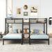 Black Metal Triple Bunk Bed with Storage Shelves Staircase, Twin over Twin & Twin Size Beds
