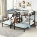 Black Metal Triple Bunk Bed with Storage Shelves Staircase, Twin over Twin & Twin Size Beds