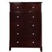54 Inch Tall 5 Drawer Dresser Chest, Tapered Legs, Rich Classic Brown Wood