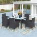 7-piece Patio Furniture Set, Outdoor Wicker Dining table Set with Dull-polished Tempered Glass Table and 6 Soft Cushions