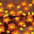 Yyeselk Halloween Pumpkins Garland Lights Fall Decorations Realistic Larger Maple Leave String Light 20/30LED Fall Lights Battery Operated Indoor Home Outdoor Festival Decor