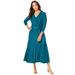 Plus Size Women's Pullover Wrap Sweater Dress by Jessica London in Deep Teal (Size 12) Midi Length Made in USA