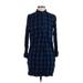 Madewell Casual Dress - Mini Collared 3/4 sleeves: Blue Checkered/Gingham Dresses - Women's Size Small