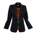 Women's Stud Embellished Tailored Black Jacket With Floral Print Satin Lining Large Lalipop Design