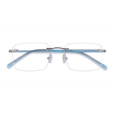 Unisex s rectangle Silver Clear Blue Titanium Prescription eyeglasses - Eyebuydirect s Nate