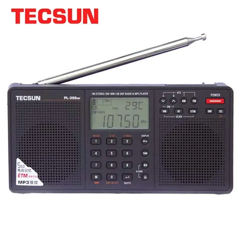 Tecsun PL-398MP Stereo Radio FM Tragbare Full Band Digital Tuning ETM ATS DSP Dual Lautsprecher Empfänger MP3 Player Unterstützung TF Karte