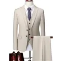 M-6XL ( Jacket + Vest + Pants ) Boutique Pure Color Mens Business Formal Suit 3Piece Set and