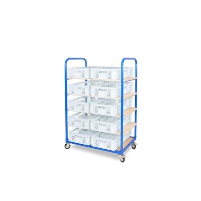 BRB Etagenwagen mit 5 Ebenen, BxTxH 1050x500x1450 mm bestückt mit 10 Euroboxen BxTxH 600x400x150 mm, durchbrochen (weiß) Image