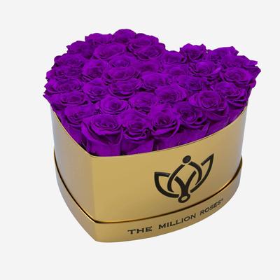 Heart Mirror Gold Box | Bright Purple Roses