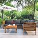 4 Piece Patio Furniture Set Wood Sectional Sofa Set, Water-Resistant and UV Protected Sofa Sets with Grey Cushion