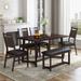 Rubberwood Frame Large Tabletop Dining Set, Farmhouse 6-Piece Wood Dining Table Set with 4 Upholstered Chairs and Bench